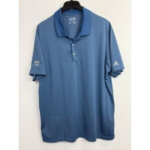 Adidas Polo Shirt Performance Men's XL‎ Blue Striped The River Golf Club Logo